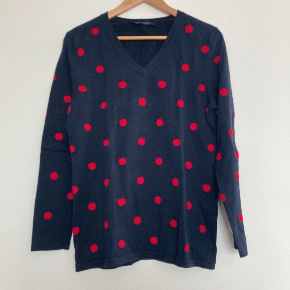Tommy Hilfiger Sweater Womens Medium Red Navy Polka Dot Americana Preppy Coastal